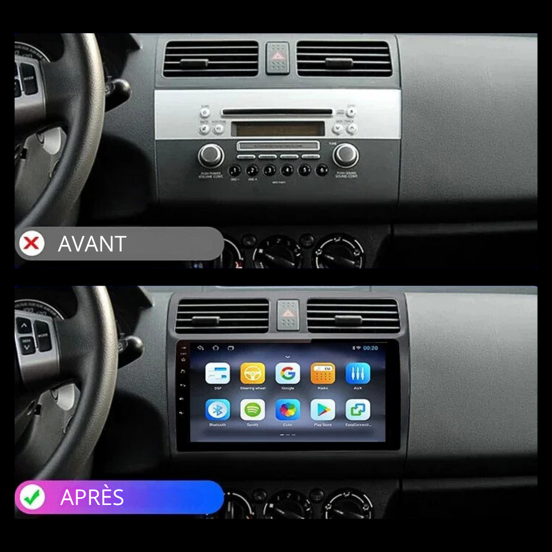 Comparaison tableau de bord Suzuki Swift avant et après installation CarPlay